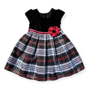 Jona Michelle 2T Black Velour upper and black, red and white plaid holiday dress